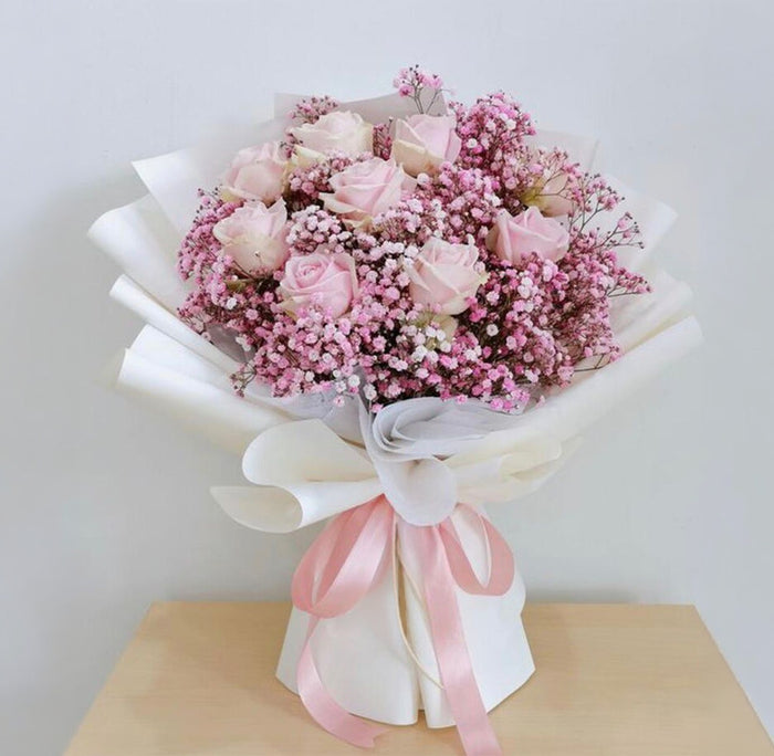 Pink Roses & Gypsophila — Flowchow flower delivery UAE