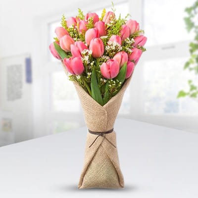 Pink Tulips & Wax Flower — Flowchow flower delivery UAE