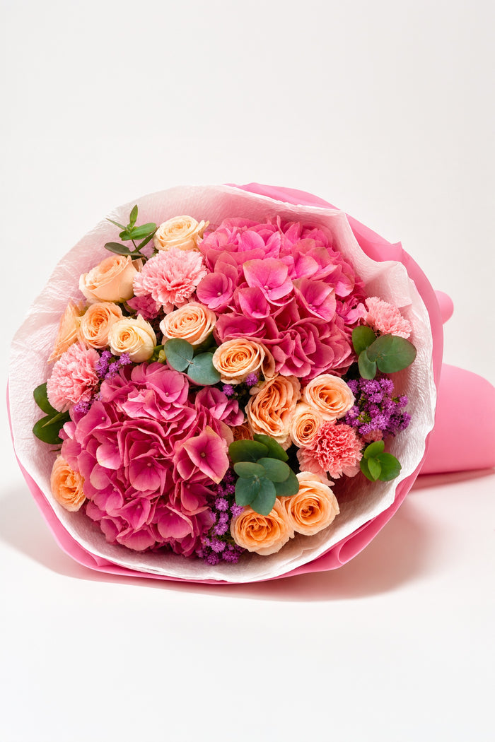 Peach & Rose Hydrangea Bouquet — Flowchow flower delivery UAE