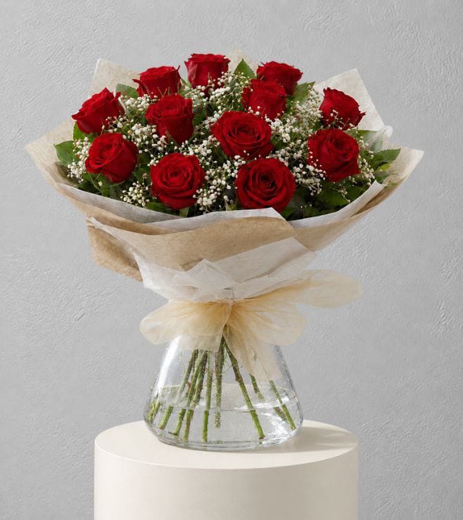 Twelve Red Roses in Glass — Flowchow flower delivery UAE